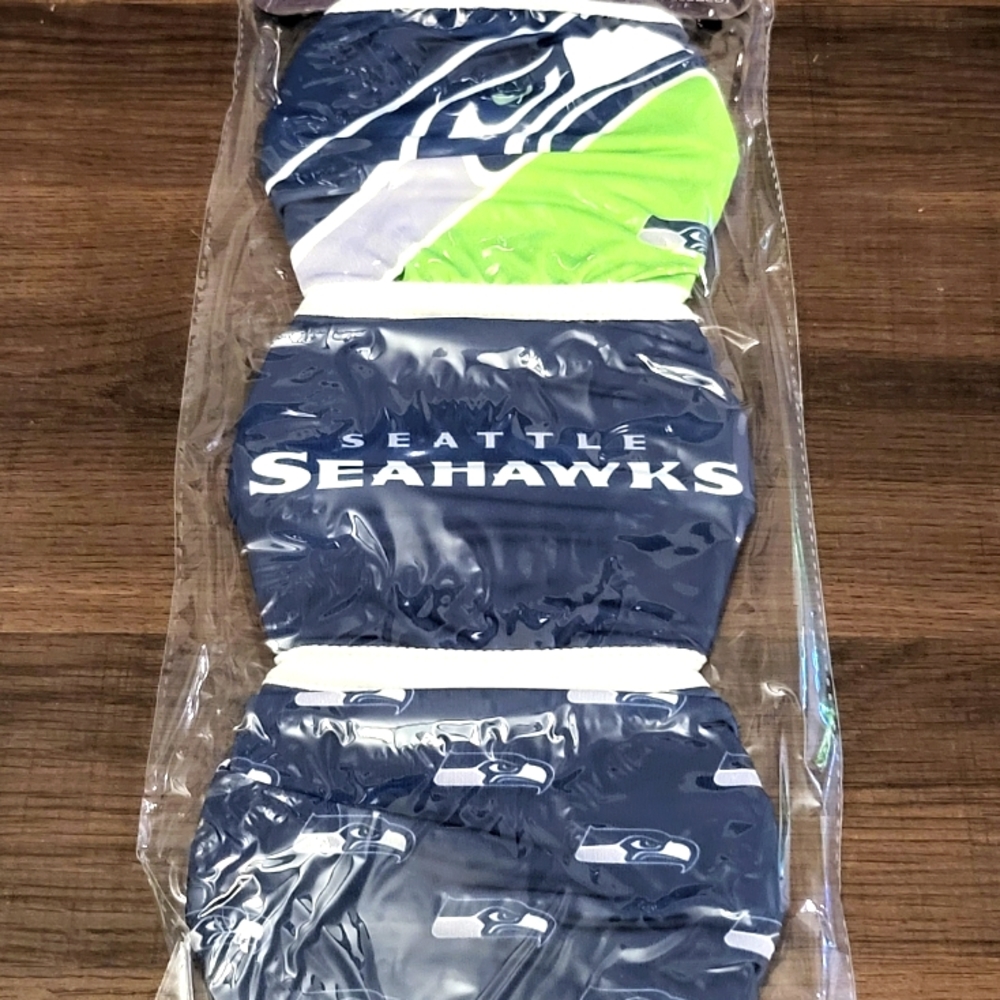 Seattle Seahawks 3 pack face mask face covering. Adult OSFA Fanatics New